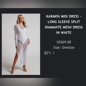 KARMEN MIDI DRESS - LONG SLEEVE SPLIT DIAMANTE MESH DRESS IN WHITE